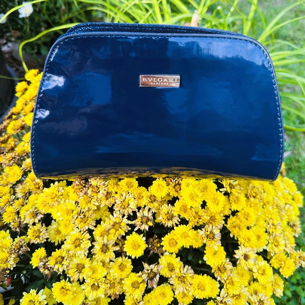 BVLGARI Pouch ec-21599 Navy Blue PARFUMS Good Condition Accessory Case Enamel